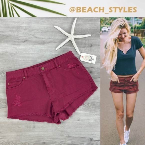 🔆BILLABONG🔆 JEAN SHORTS maroon stretch, button, comfortable popular - Picture 1 of 11